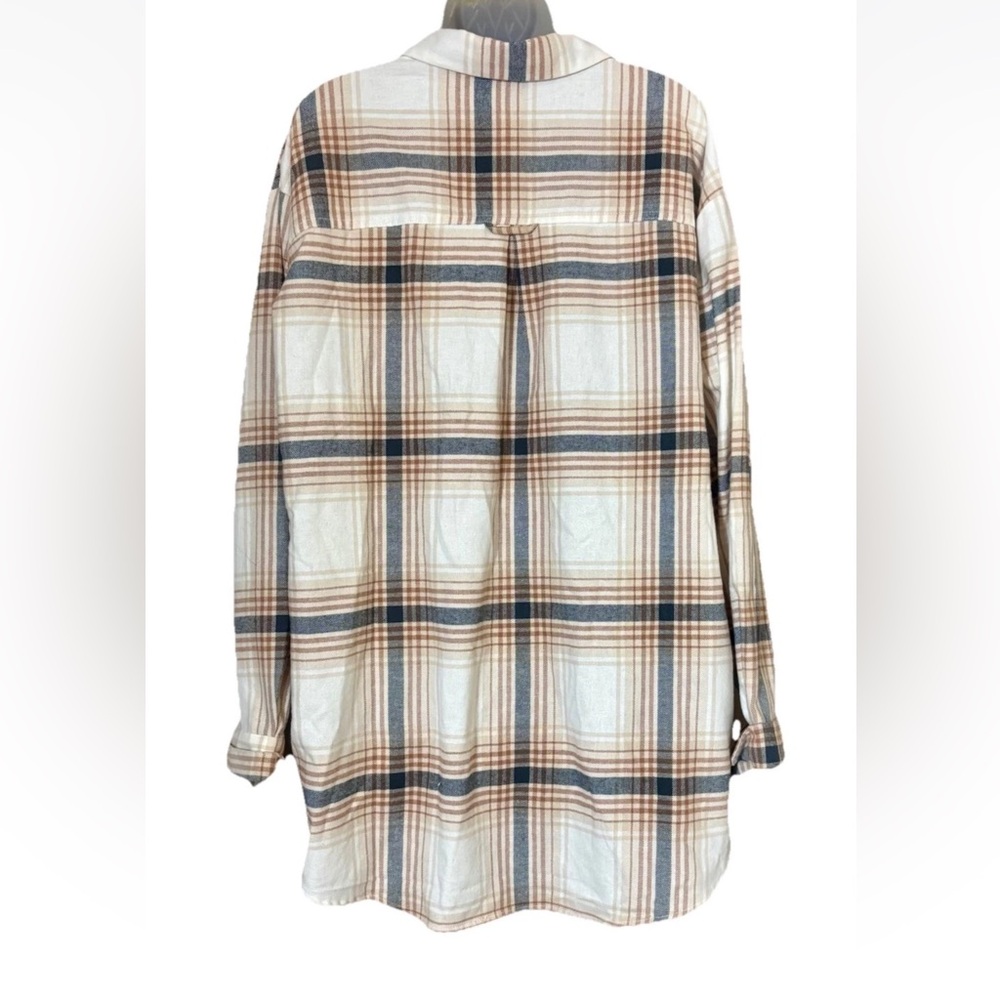 Old Navy The Boyfriend Shirt Cream Plaid Button Up Flannel  Womens Sz XXL Tall - Picture 3 of 10